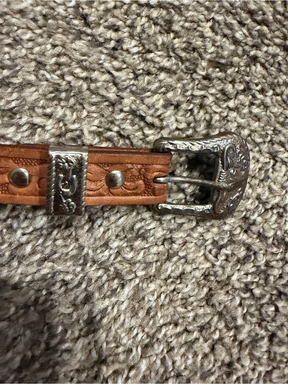 VTG Tooled Leather Western Belt Ranger Buckle Top Grain Cowhide Cowboy Size 26